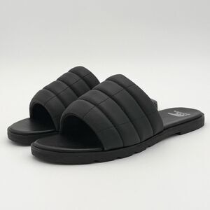 Sorel Ella III Quilted Puff Leather Black Slides - US Women’s Size 9 / EU 40 //